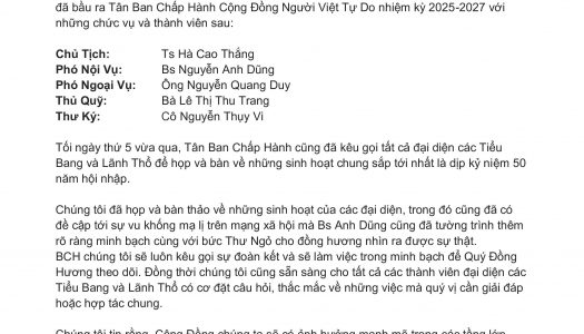 Thông Báo Ban Chấp Hành Cộng Đồng Người Việt Tự Do Úc.